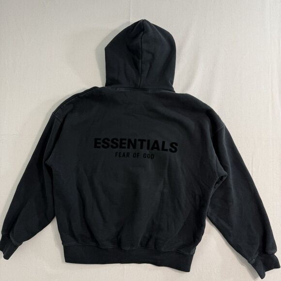 Fear of God Essentials Pullover Hoodie Men Small Faded Black Sweatshirt - Picture 2 of 11